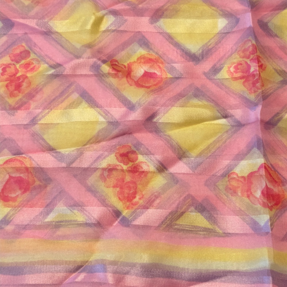 Jaclyn Smith Vintage 90s Yellow Floral Geometric Square Scarf Made in Italy - Picture 6 of 7